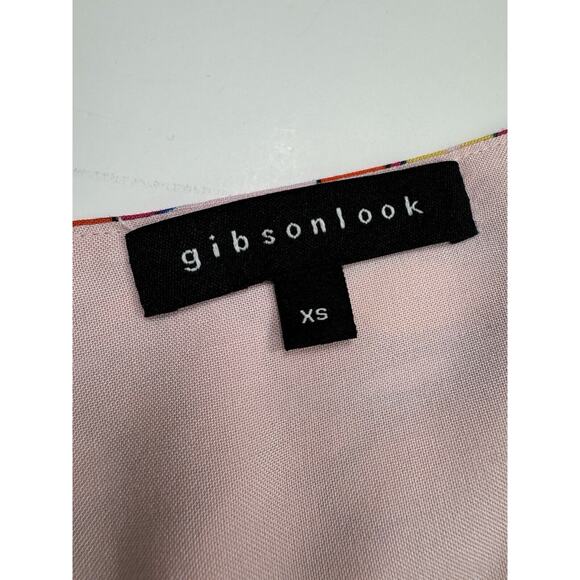 GibsonLook Mandala Mini Dress Pink Multi V Neck Boho Ruffle Hem xs - Picture 7 of 9